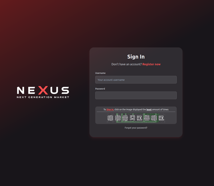 Nexus login screen — what to expect after pasting a verified link